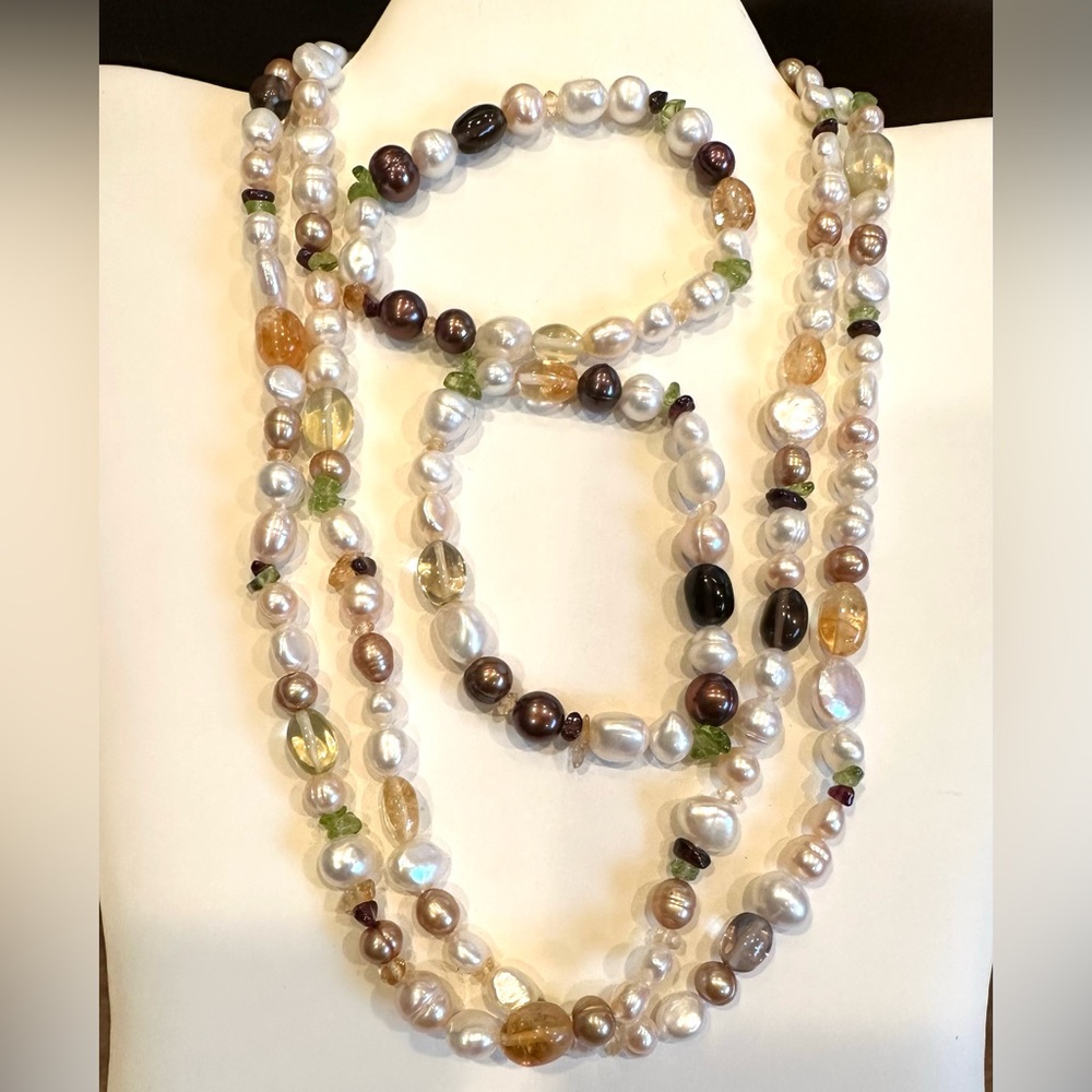 Set of 3 NWT Honora baroque pearls w organic shape Smokey quartz citrine peridot